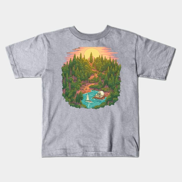 Secluded Cabin in the Woods Kids T-Shirt by Synth Print